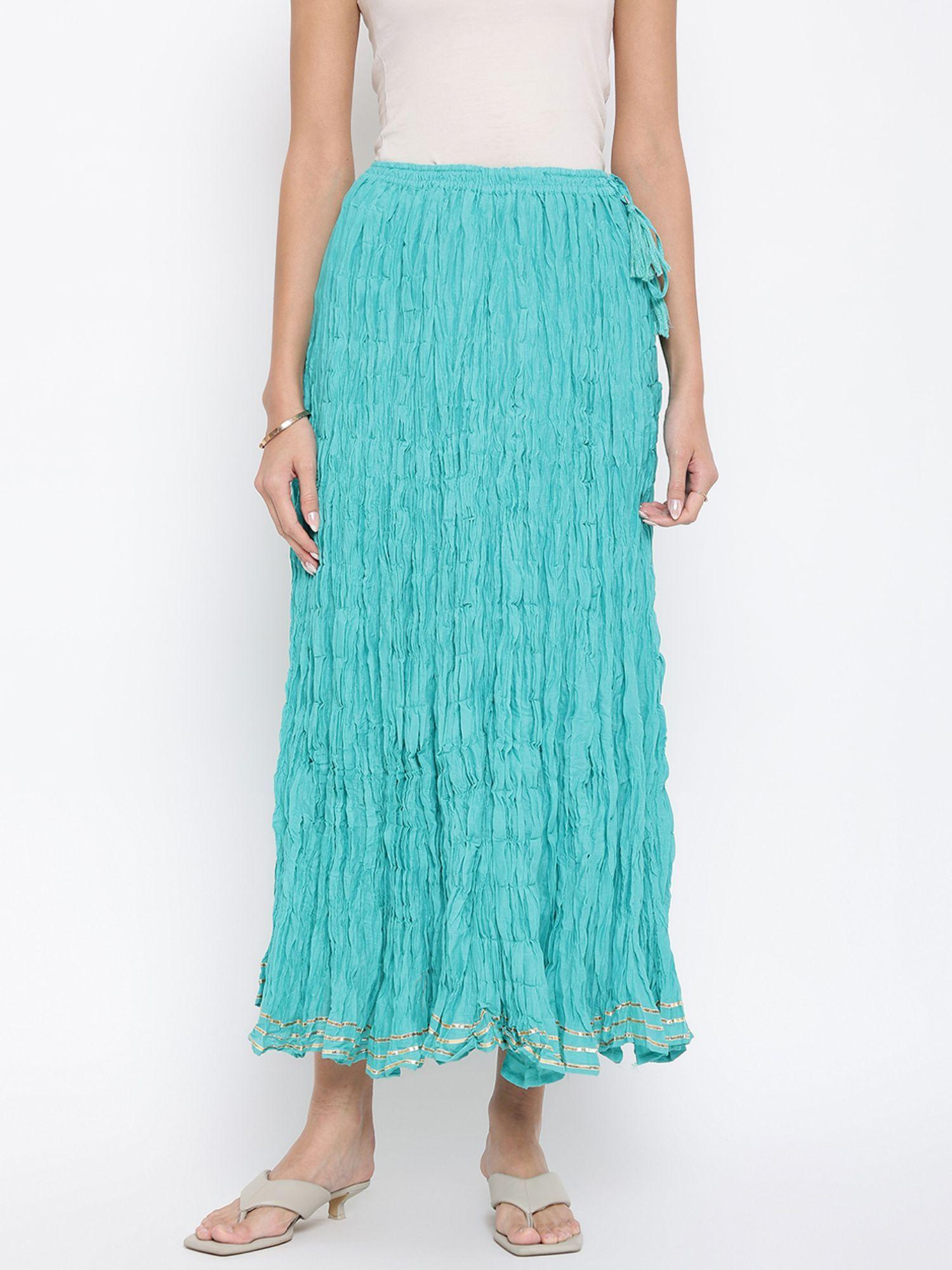 aqua cotton mull drawstring long skirt