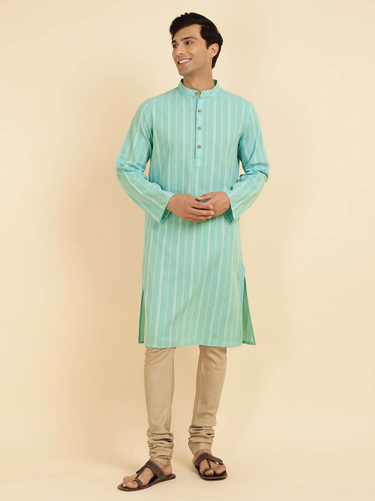 aqua cotton woven long kurta