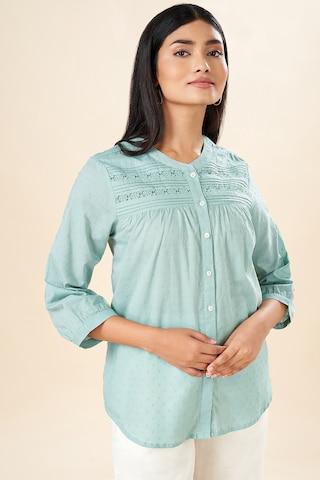 aqua cut work cotton swiss dot mandarin women regular fit tunics