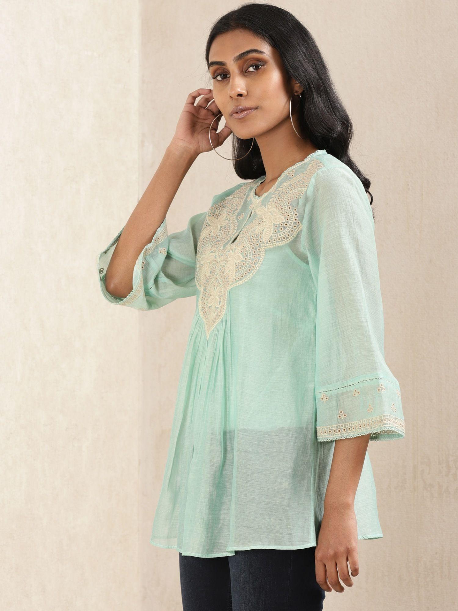 aqua embroidered kurti