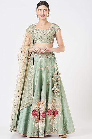 aqua embroidered lehenga set