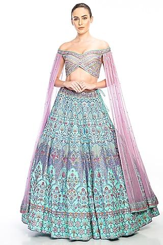 aqua embroidered lehenga set