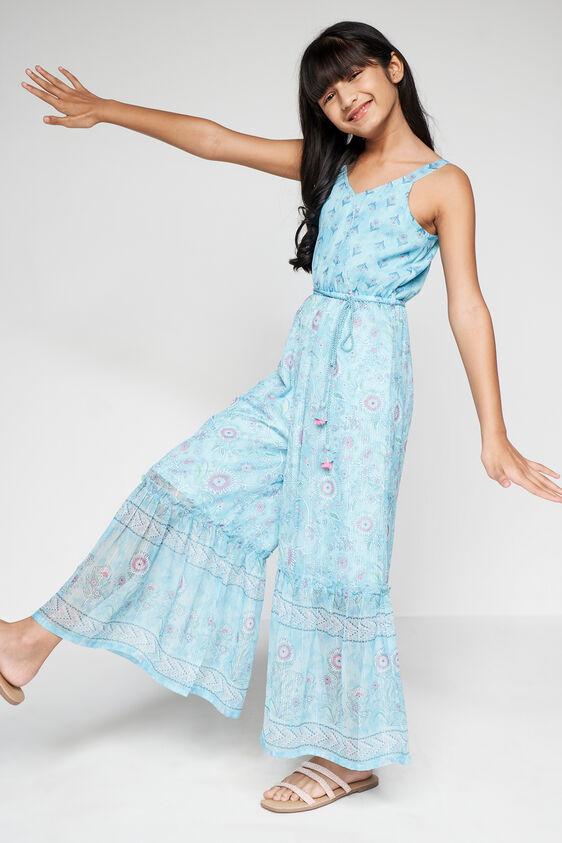 aqua floral tassel fit and flare jumpsuit