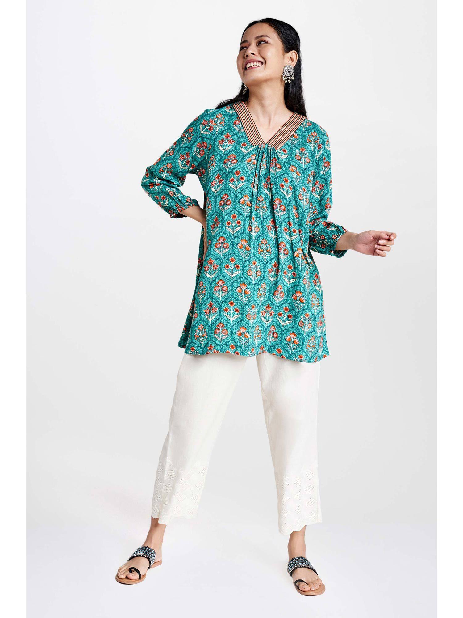 aqua floral tunic