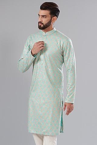 aqua georgette embroidered kurta