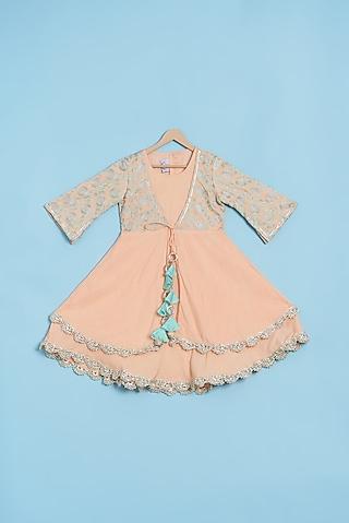 aqua green & peach embroidered gown for girls