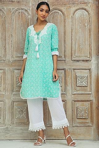 aqua green embroidered kurta set