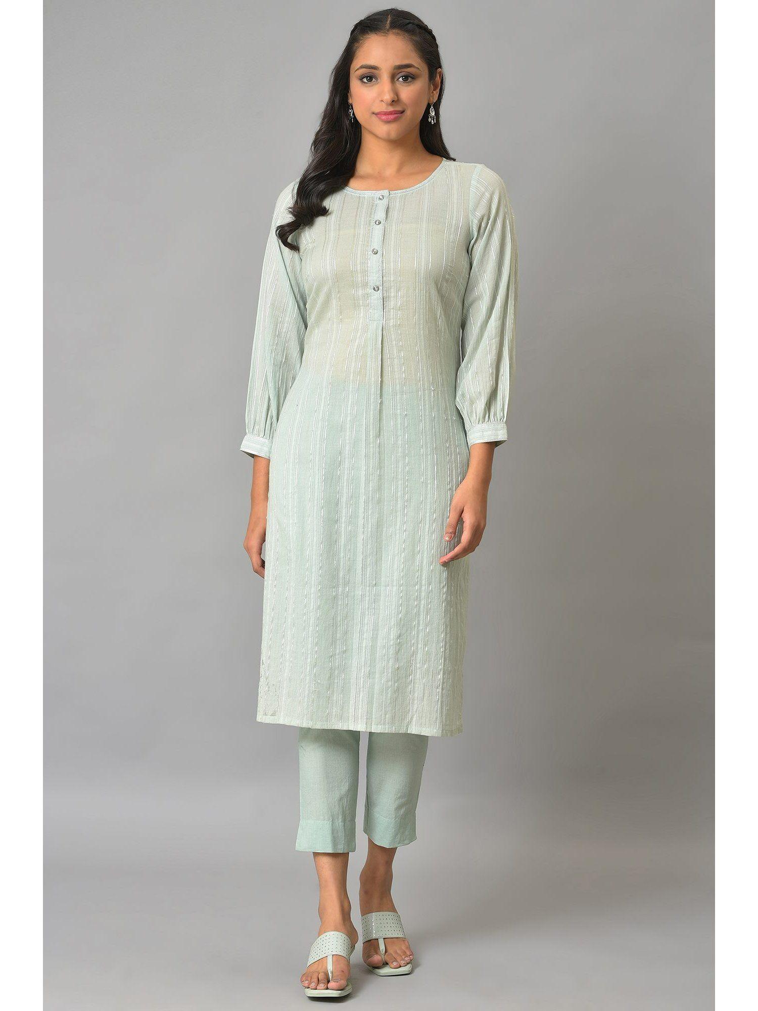 aqua green leno stripe kurta