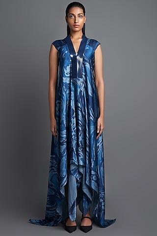 aqua metallic draped dress