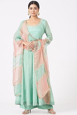 aqua mirror embroidered anarkali set