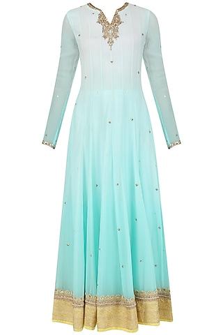 aqua ombre embroidered anarkali set