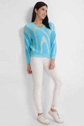 aqua print v neck women regular fit sweaters