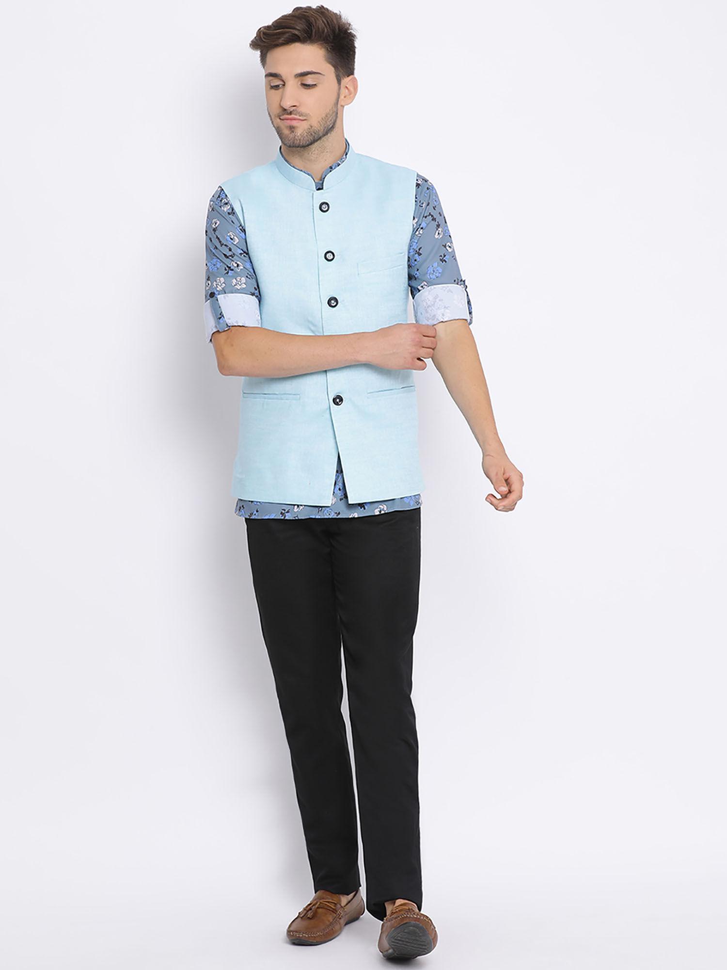 aqua printed 3pc kurta with harem and waistcoat (set of 3)