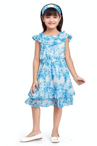 aqua printed casual cap sleeves round neck girls regular fit frock