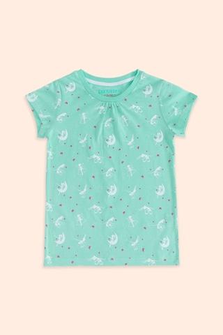 aqua printed casual short sleeves round neck girls regular fit t-shirt