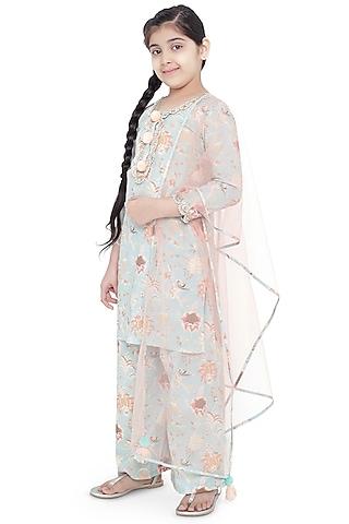 aqua printed kurta set for girls