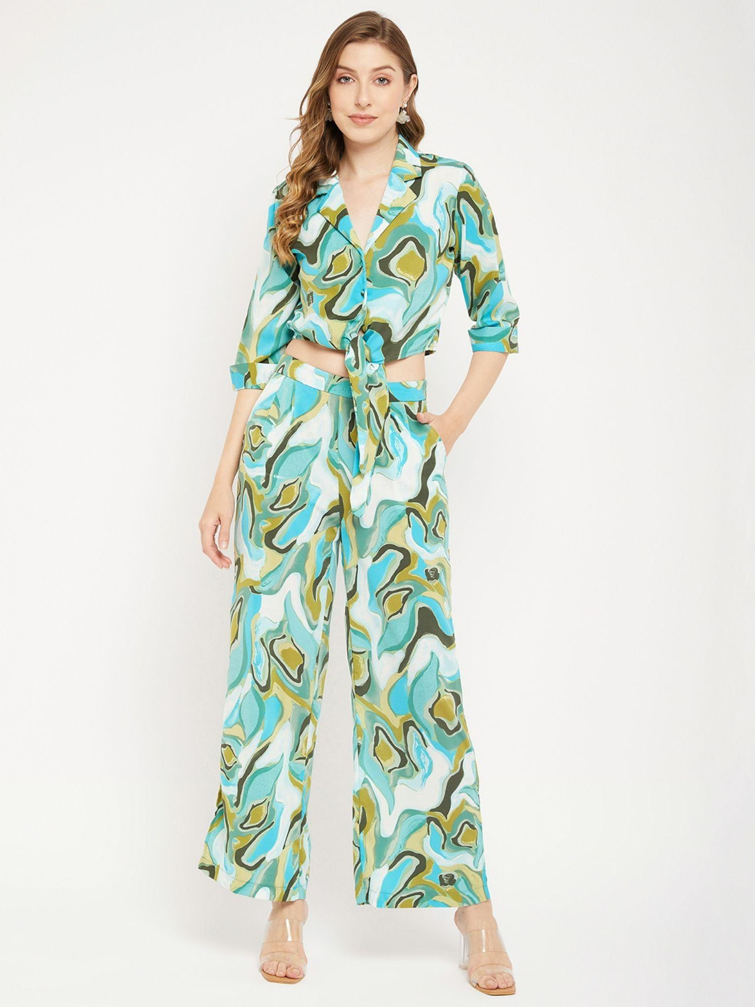 aqua printed peaked lapel co ord (set of 2)