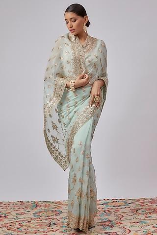 aqua pure organza hand embroidered saree set