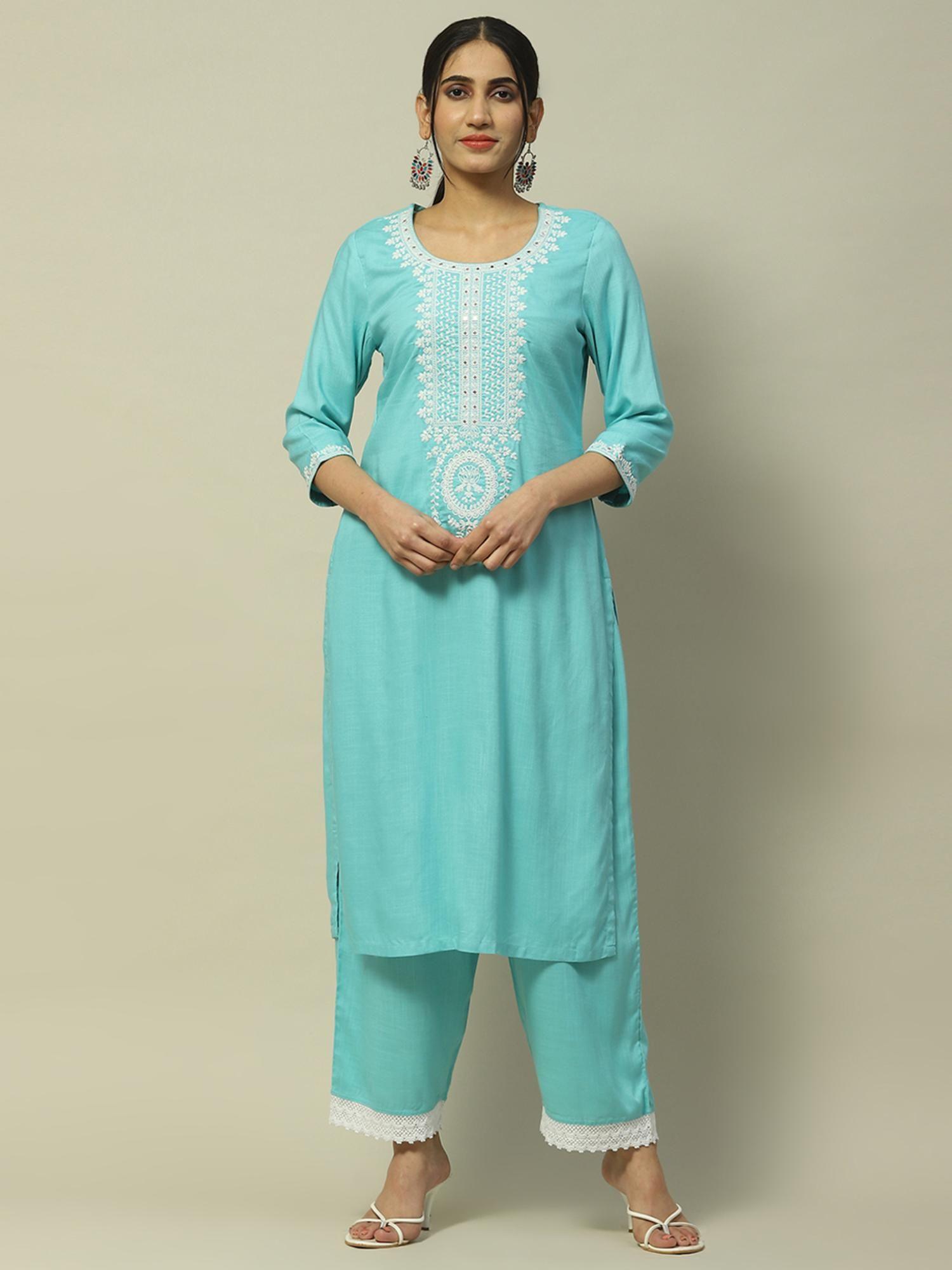 aqua rayon slub straight kurta