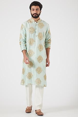 aqua silk kurta set