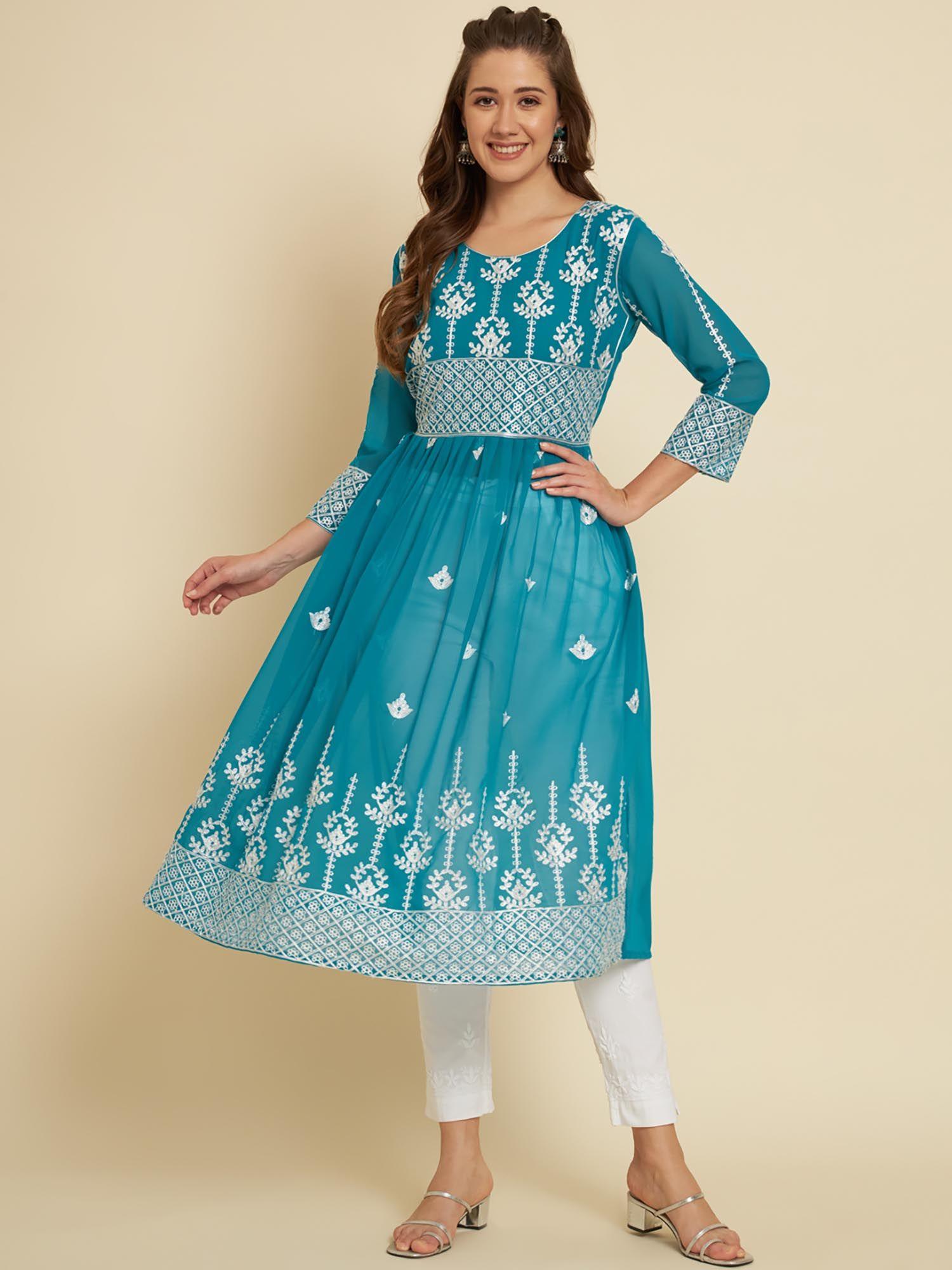 aqua soft georgette embroidery work anarkali kurta