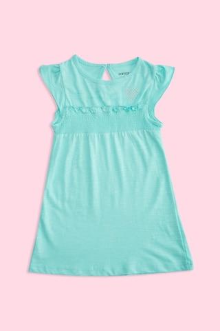 aqua solid round neck casual knee length cap sleeves baby regular fit dress