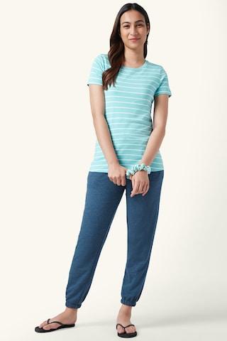 aqua stripe sleepwear half sleeves round neck women regular fit top