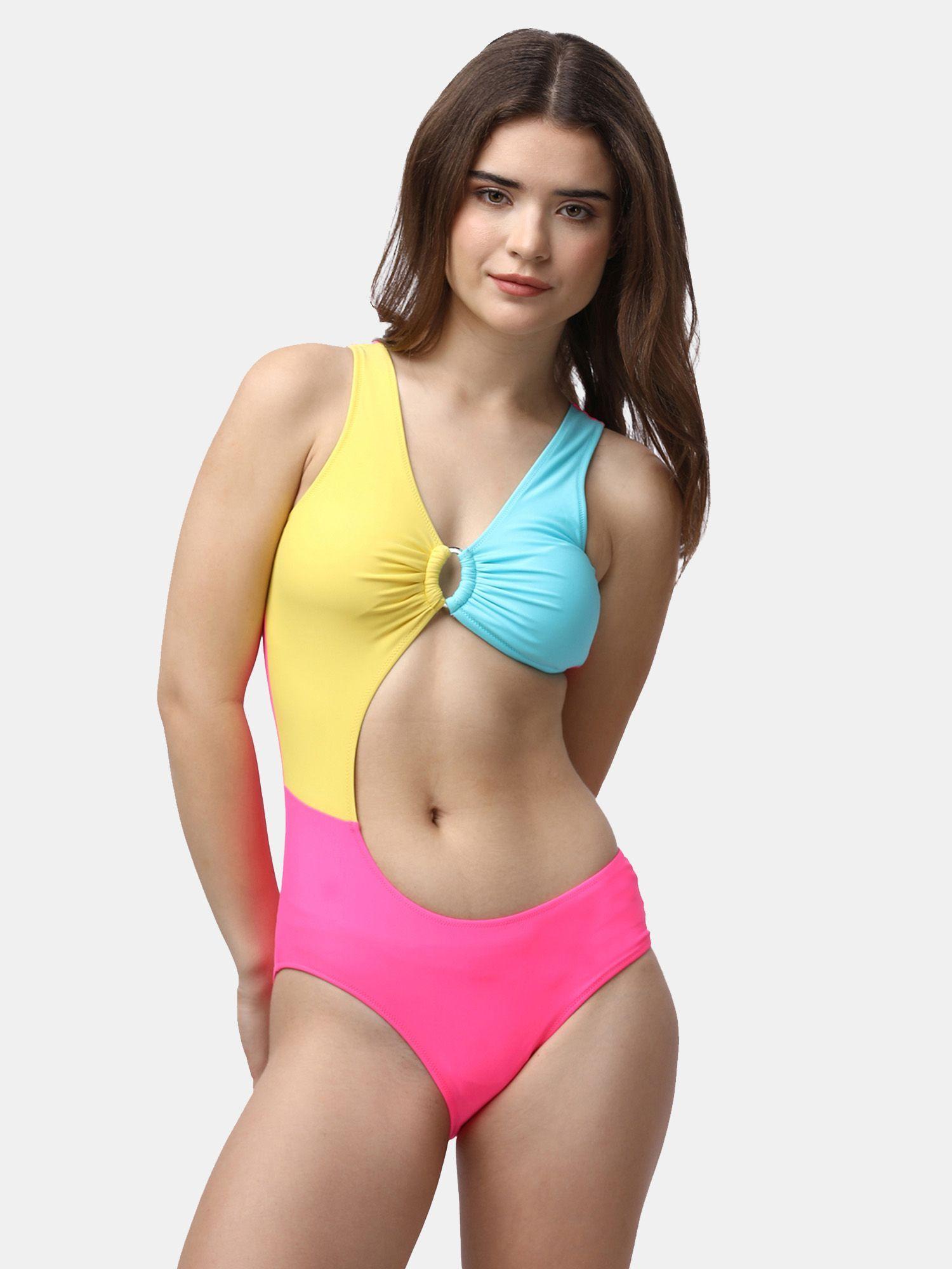 aqua swimwear colour blocked monokini swimsuit with front cut