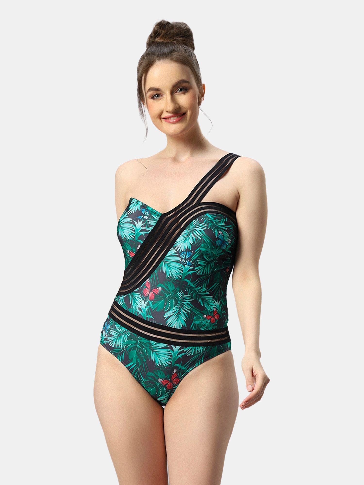 aqua swimwear one-shoulder tropical butterfly print monokini swimsuit