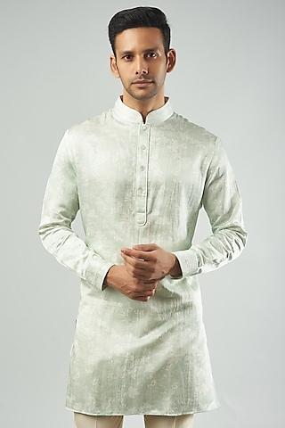 aqua white linen silk printed kurta