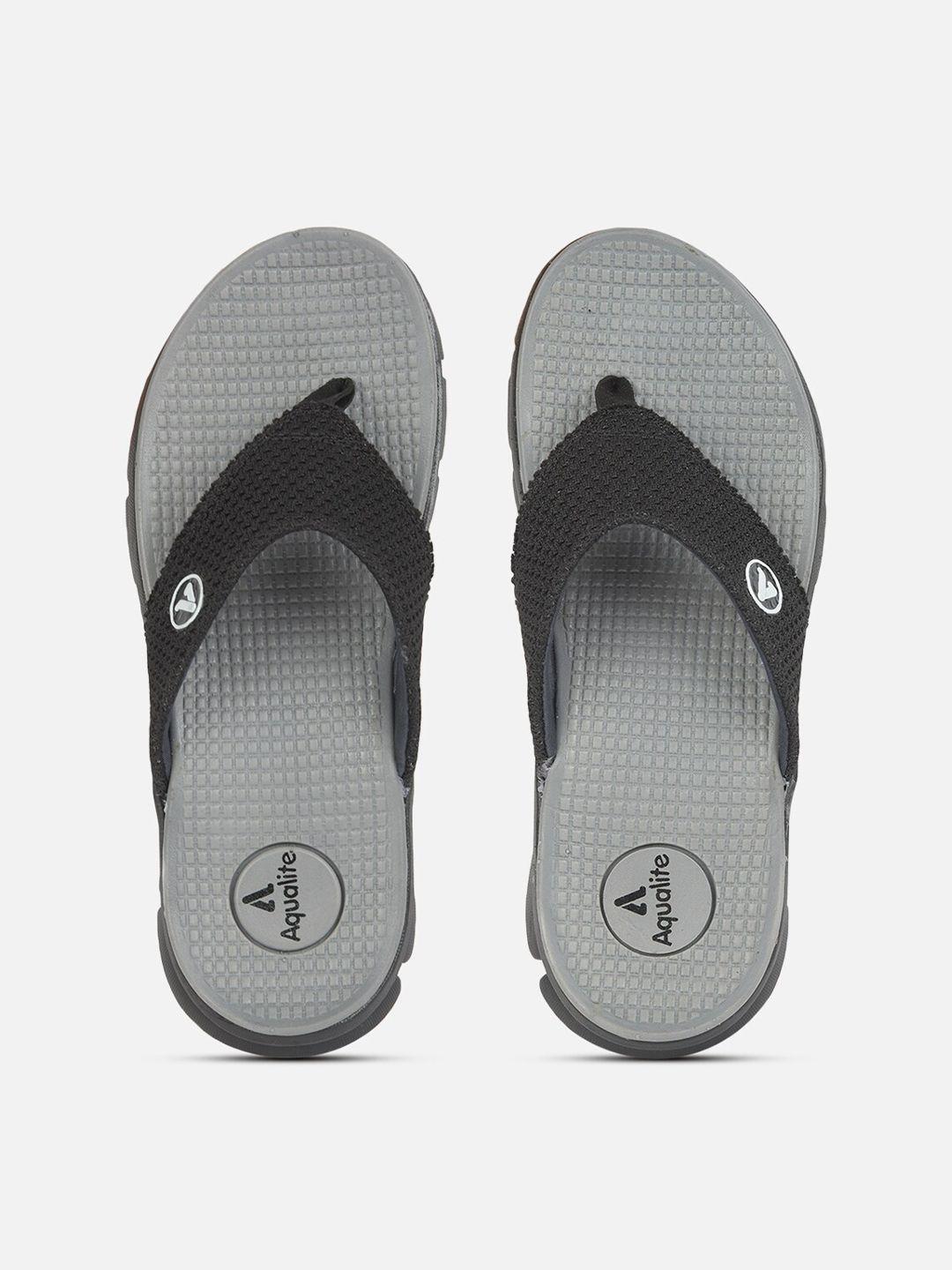 aqualite men black and grey solid slip-on flip flop