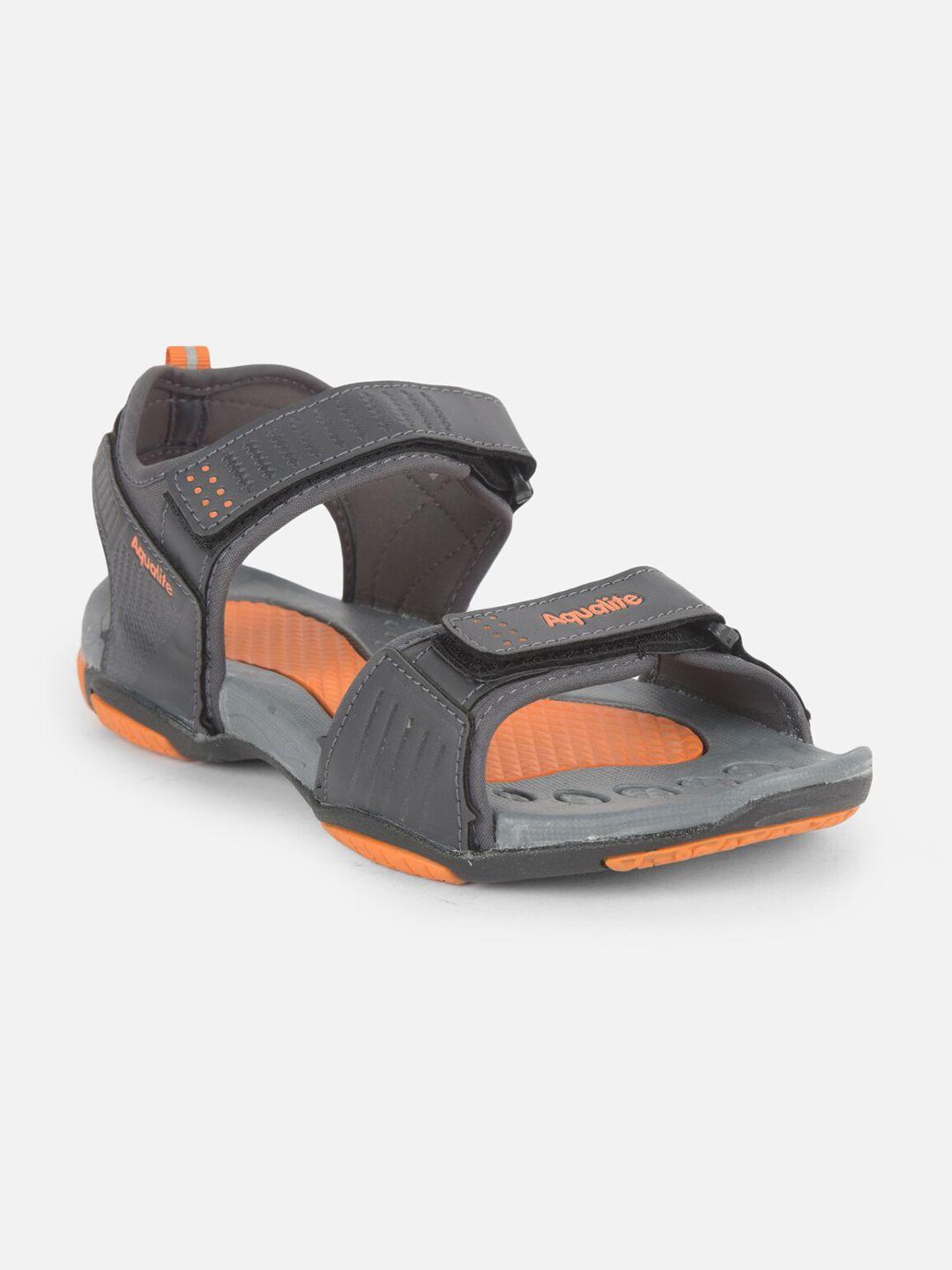 aqualite men grey & orange sport sandals