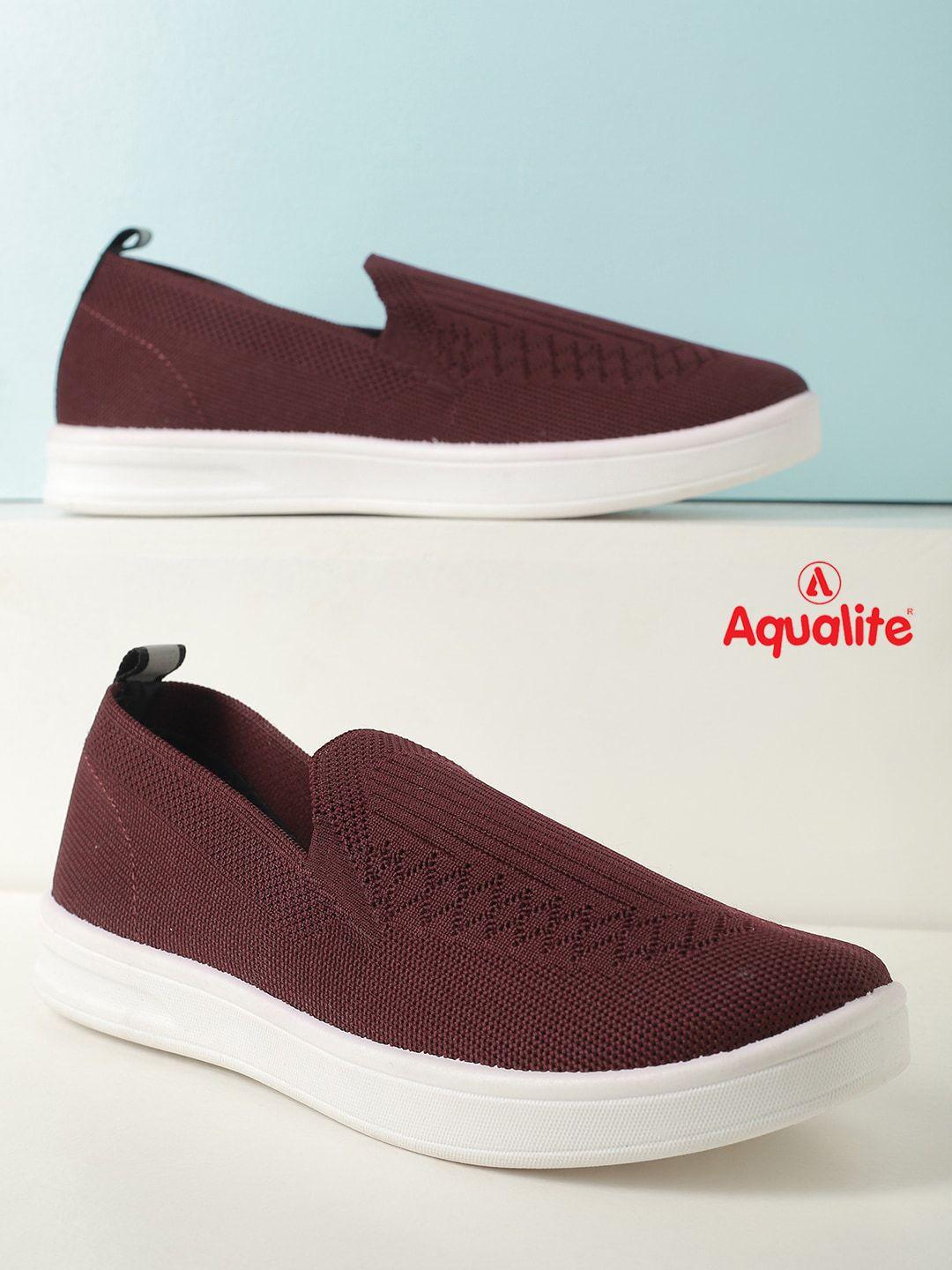 aqualite women maroon textured slip-on sneakers