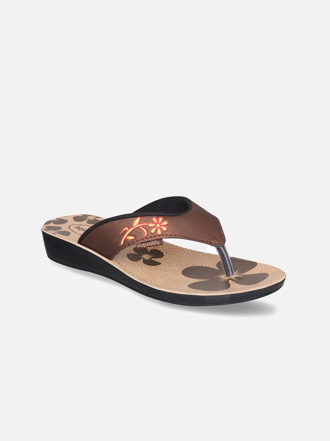aqualite women brown printed open toe flats