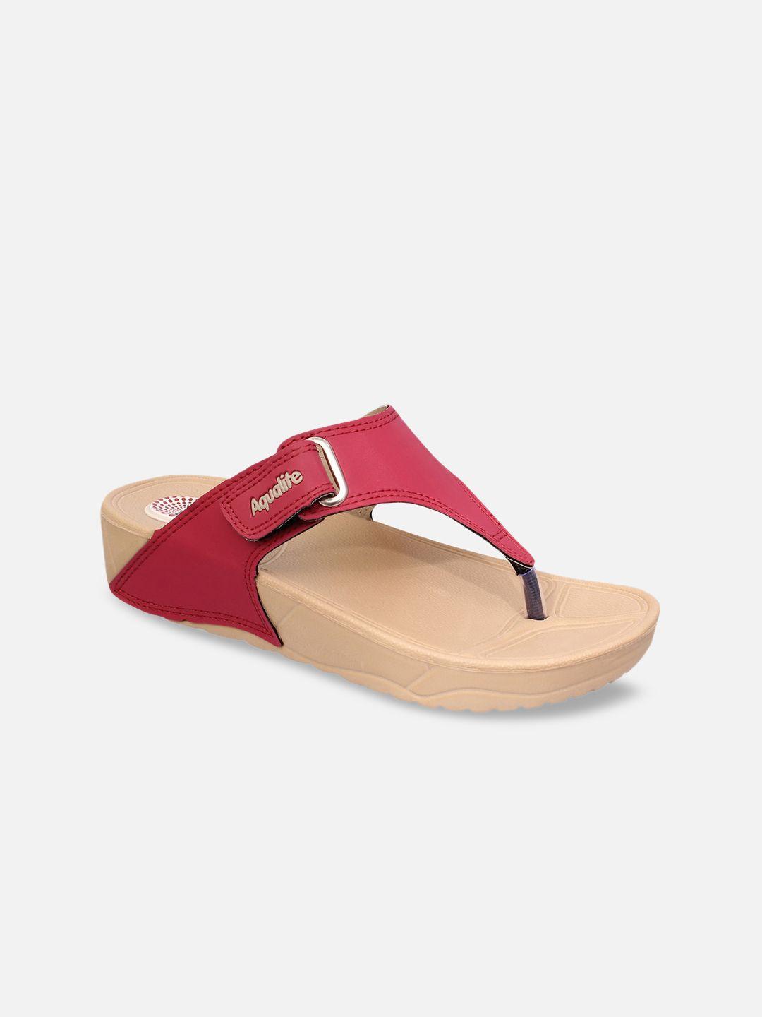 aqualite women maroon open toe flats with buckles