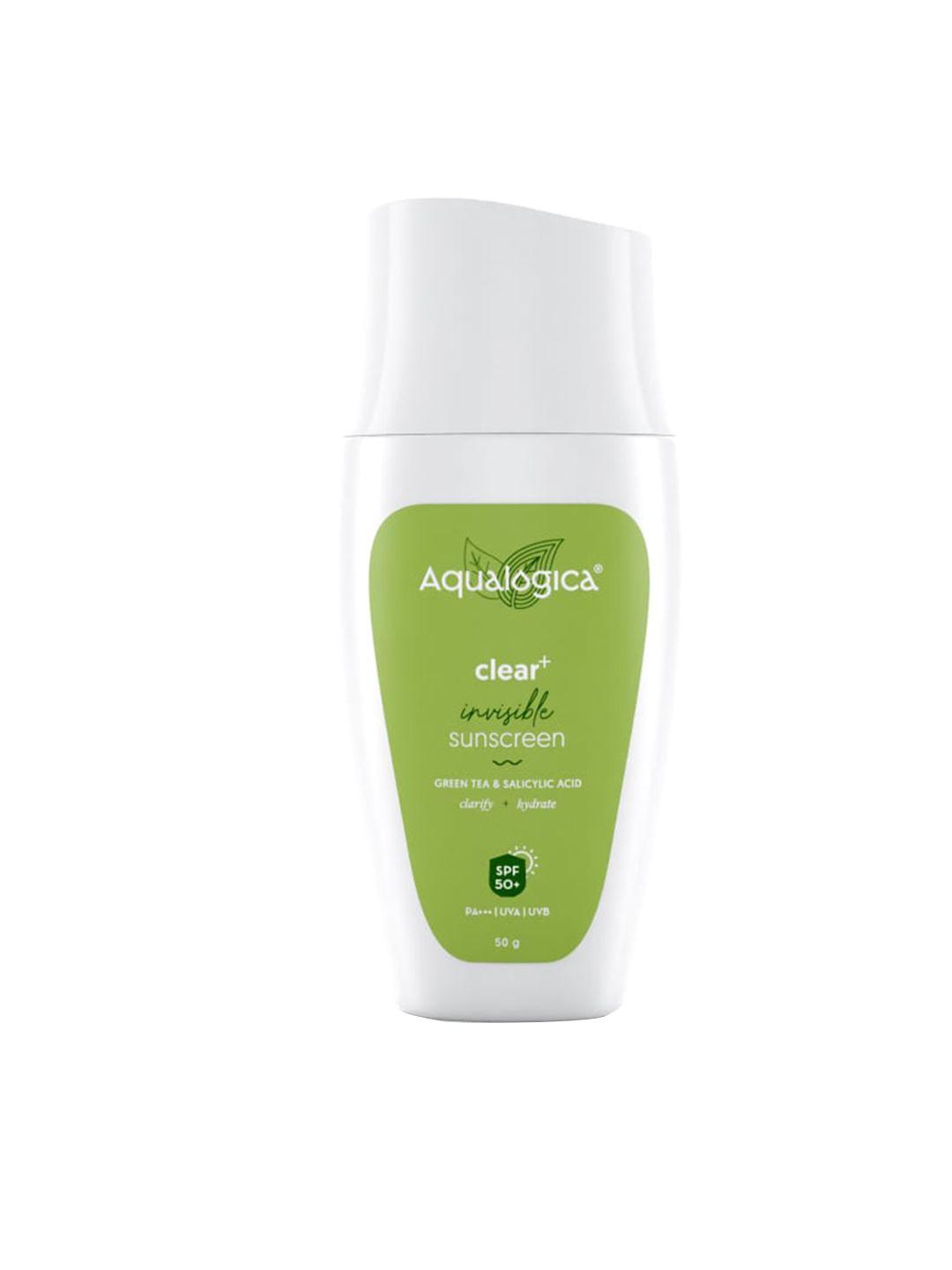 aqualogica clear+ invisible spf 50+ sunscreen with green tea & salicylic acid 50 g