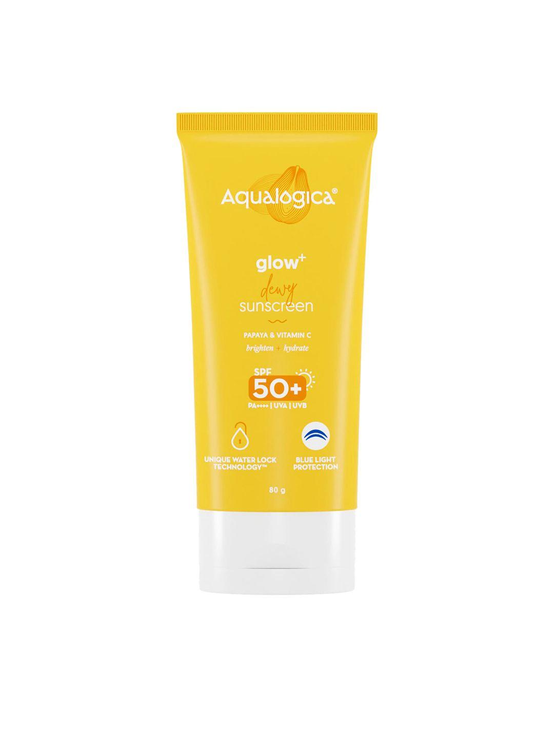 aqualogica glow+ dewy spf50 sunscreen with papaya & vitamin c - 80 g