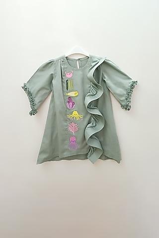 aquamarine green embroidered dress for girls