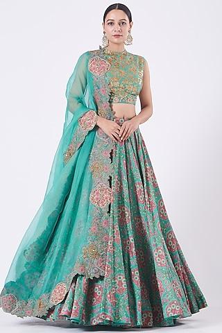 aquarium green printed lehenga set