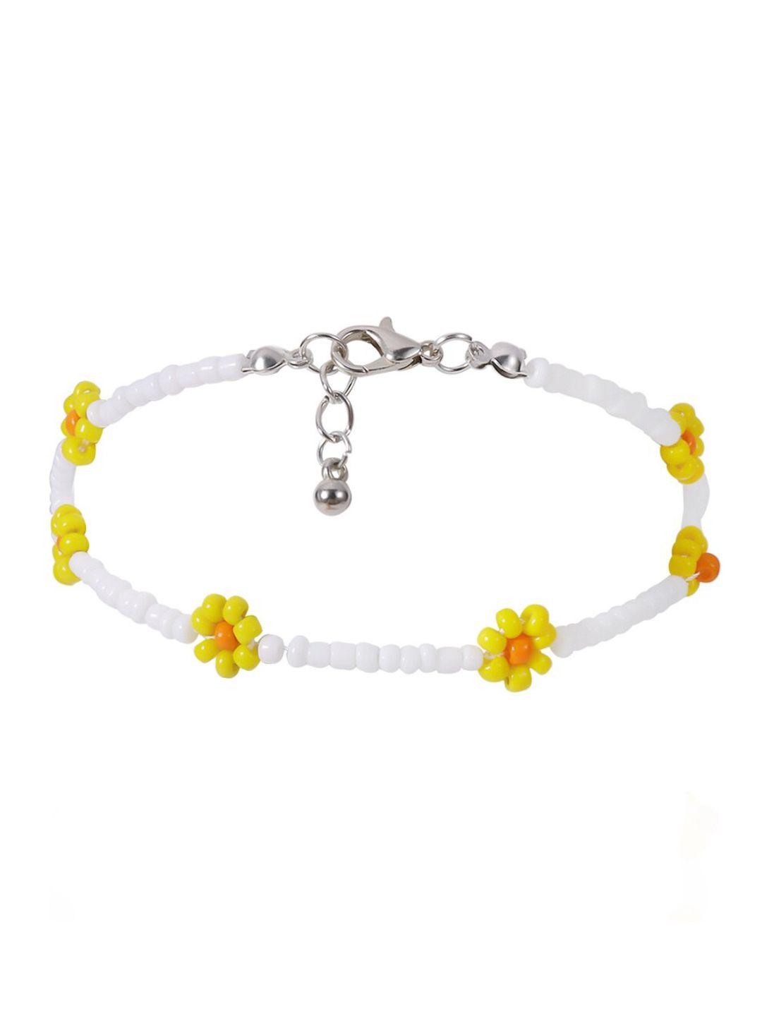 aquastreet silver-plated flower motif beaded anklet