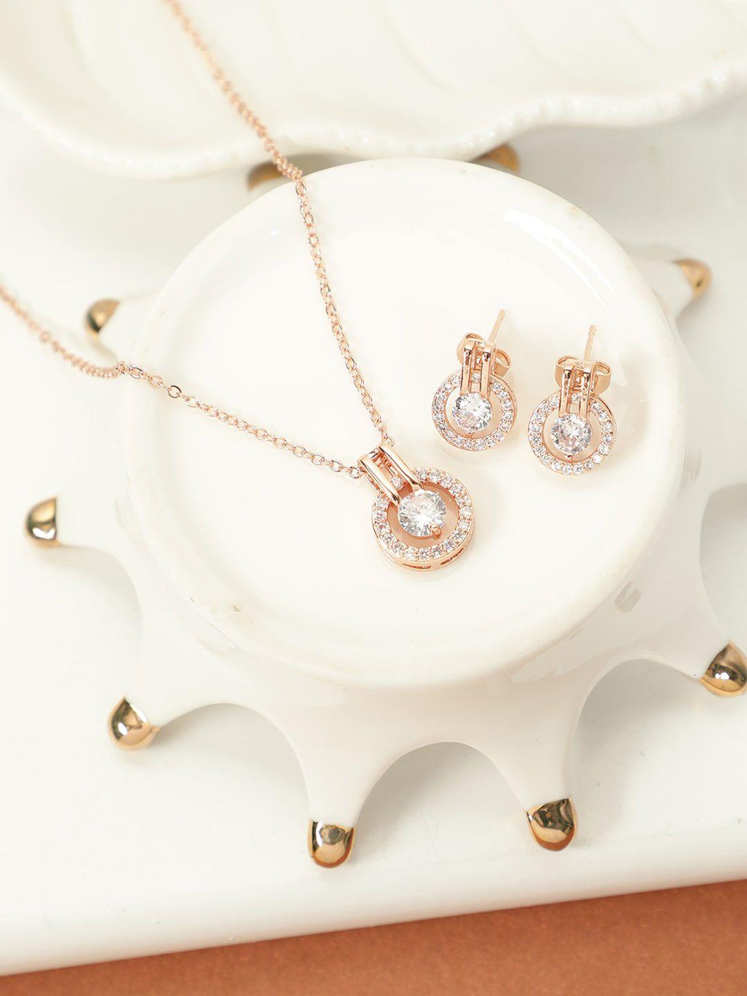 aquastreet 18k rose gold-plated white crystal-studded jewellery set