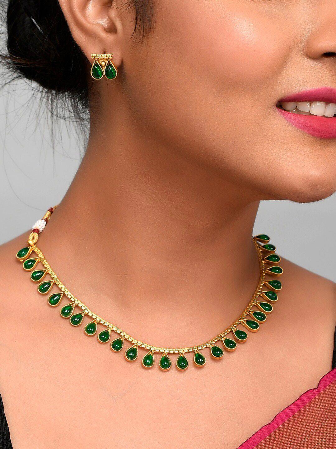 aquastreet jewels gold-plated & green teardrop necklace set