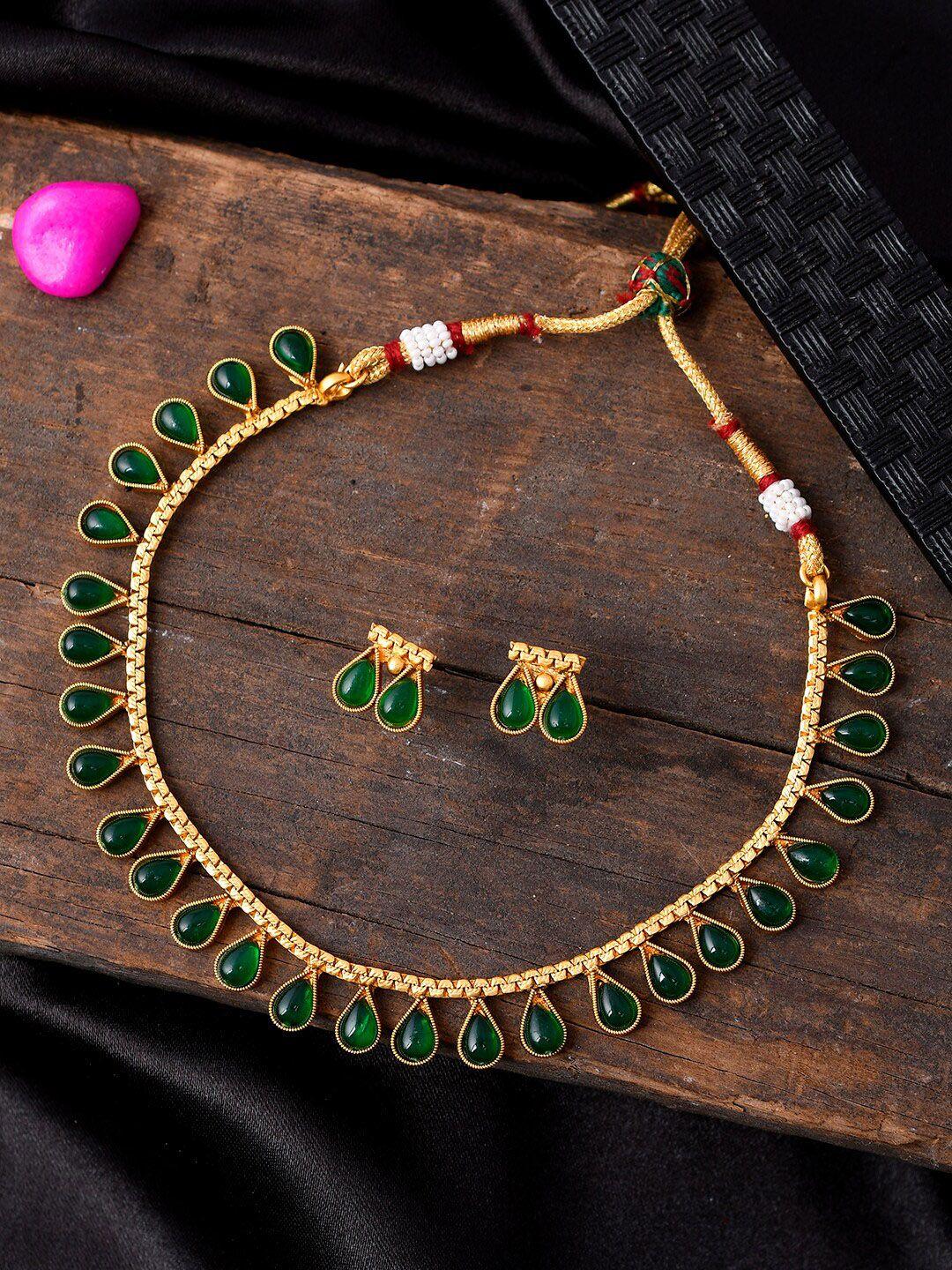 aquastreet jewels gold-plated emerald studded  necklace & earrings set
