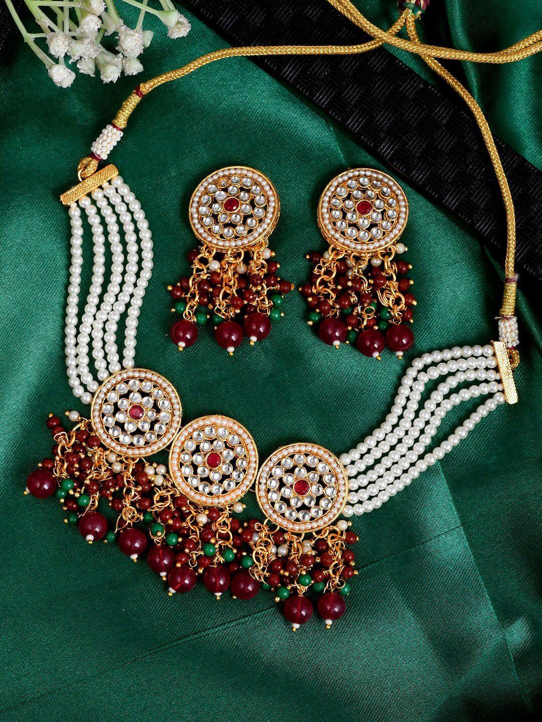 aquastreet jewels gold-plated kundan-studded necklace & earrings set