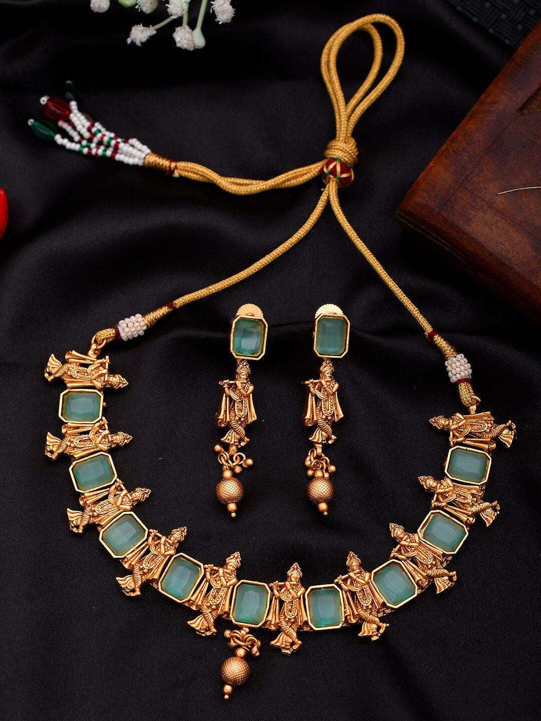 aquastreet jewels gold-plated stones-studded  necklace & earrings set
