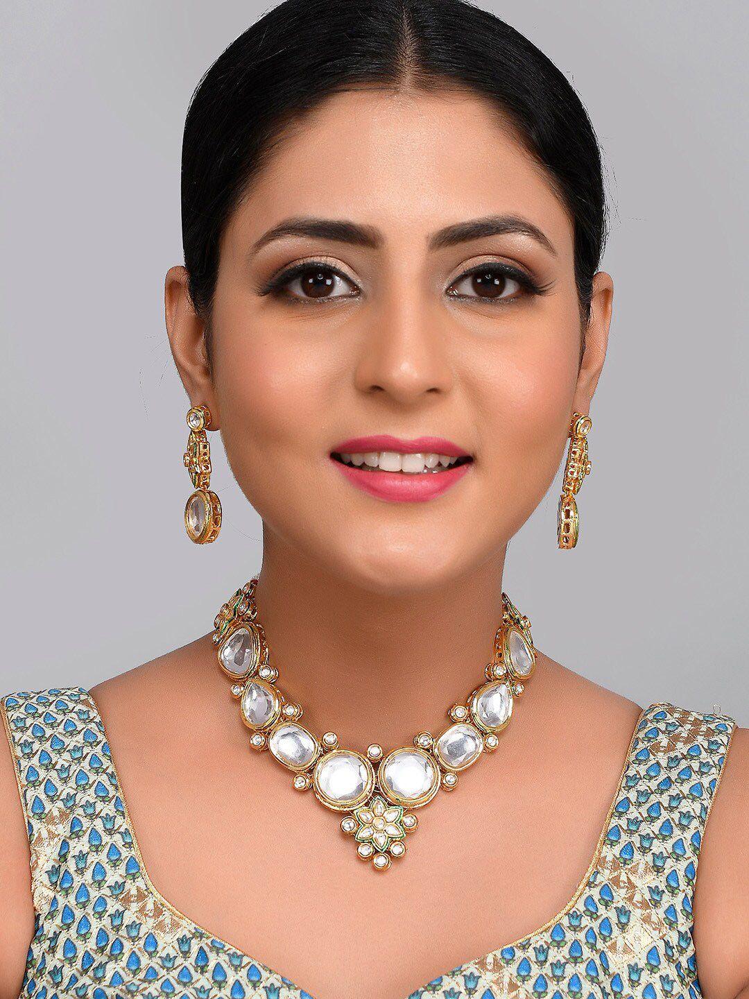 aquastreet jewels gold-plated white kundan-stone-studded jewellery set