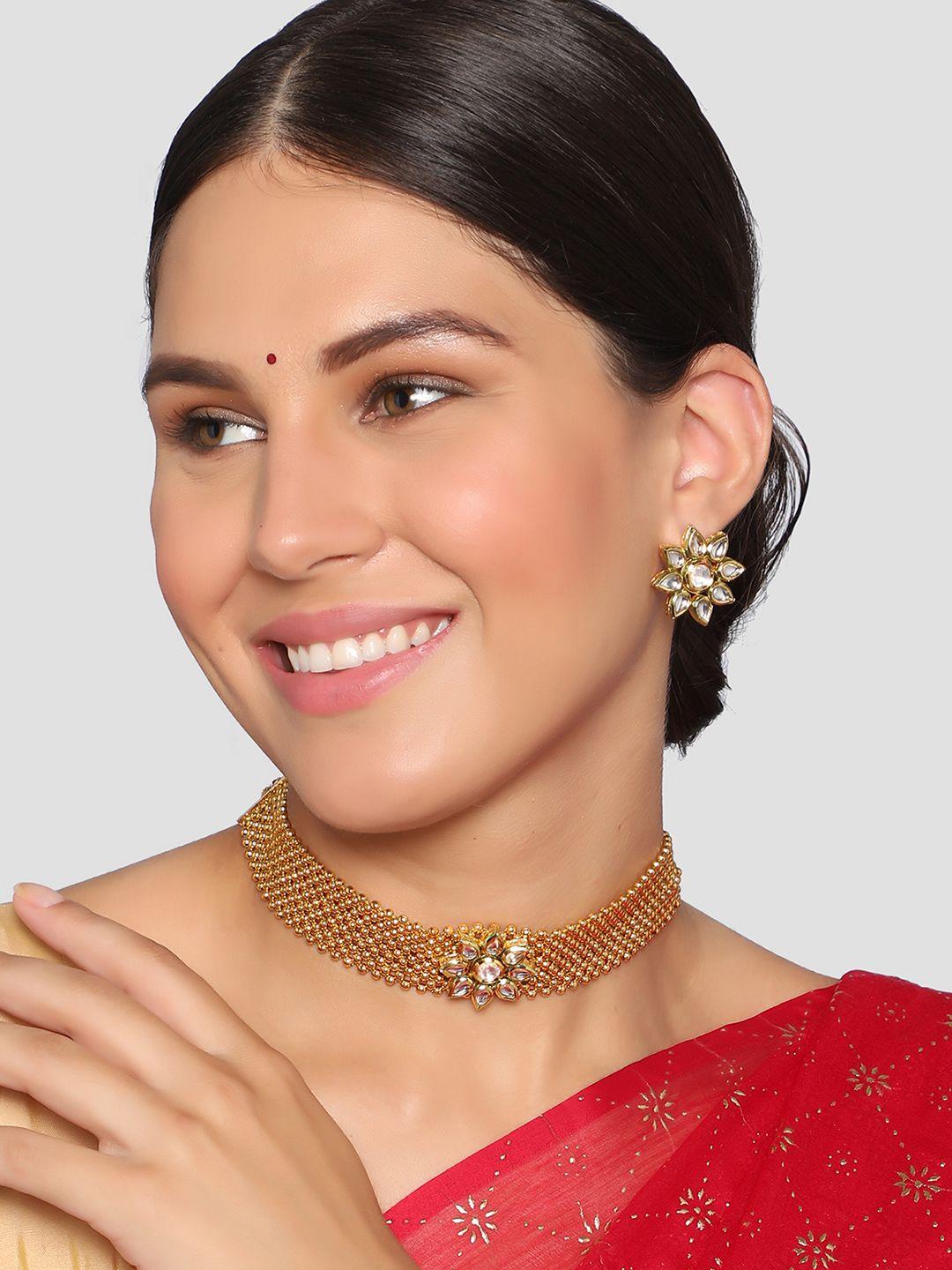 aquastreet jewels gold-plated white kundan-studded jewellery set