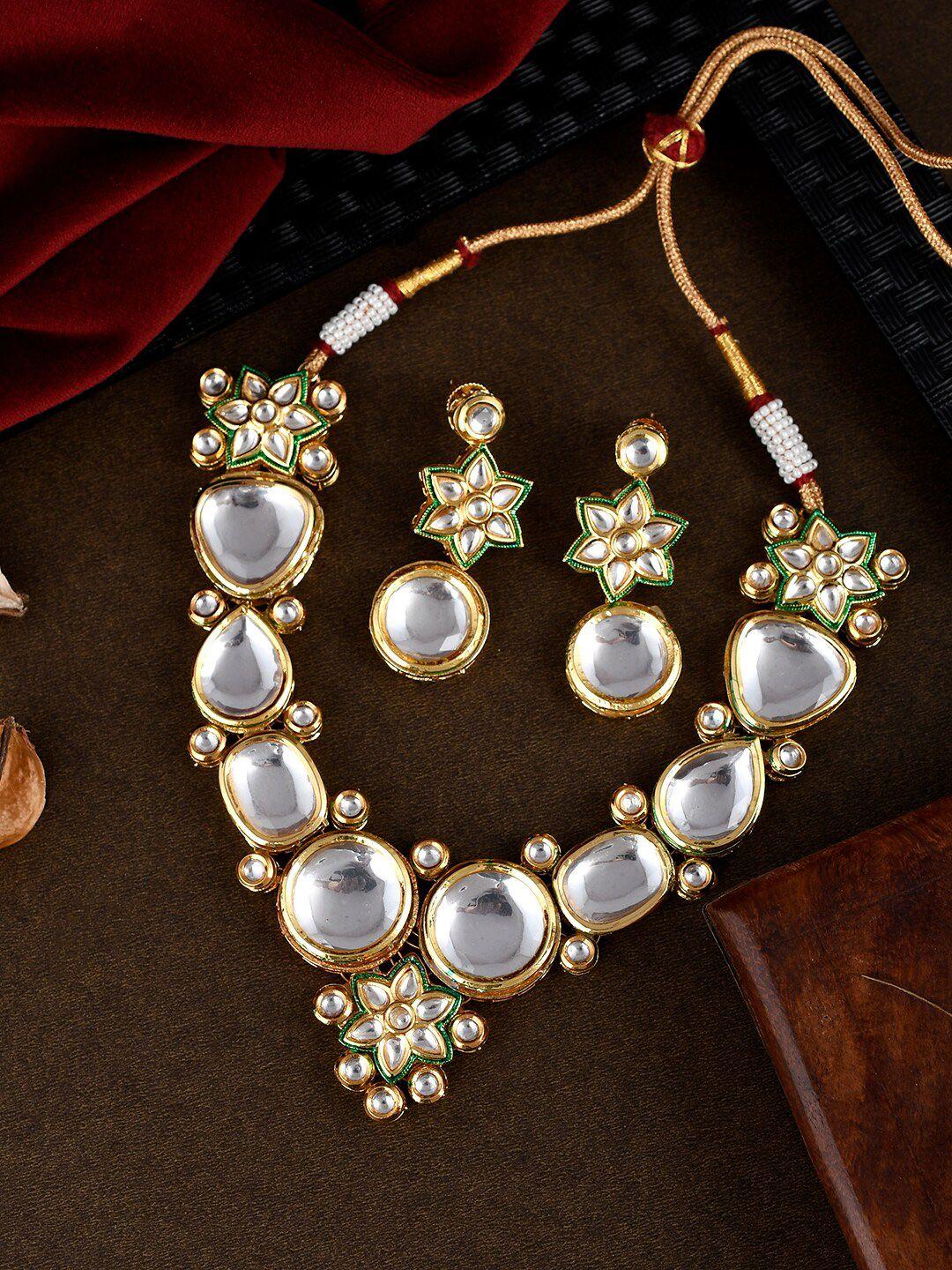 aquastreet jewels gold-plated white kundan-studded jewellery set