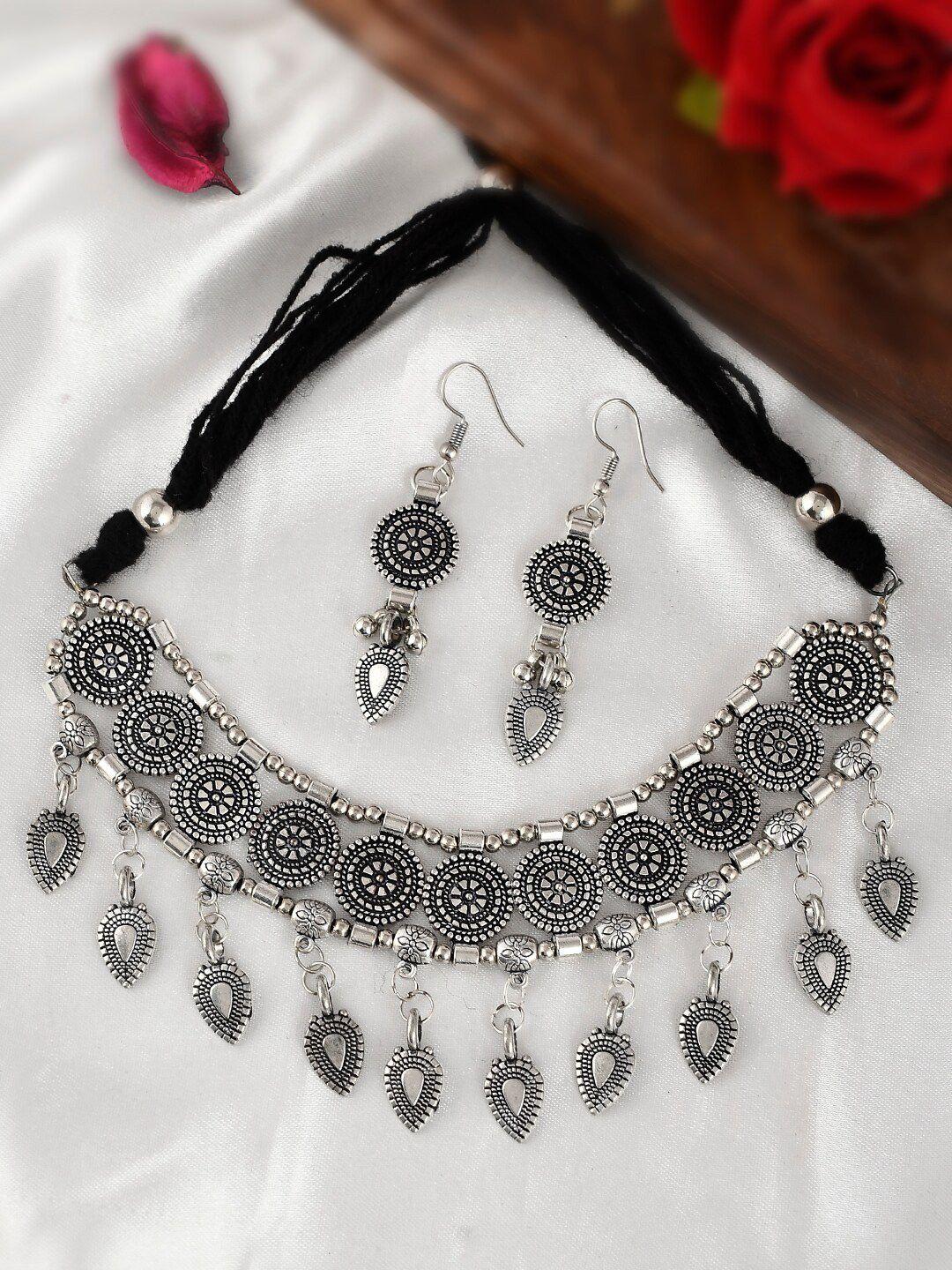 aquastreet jewels oxidised silver-plated textured  necklace & earrings set