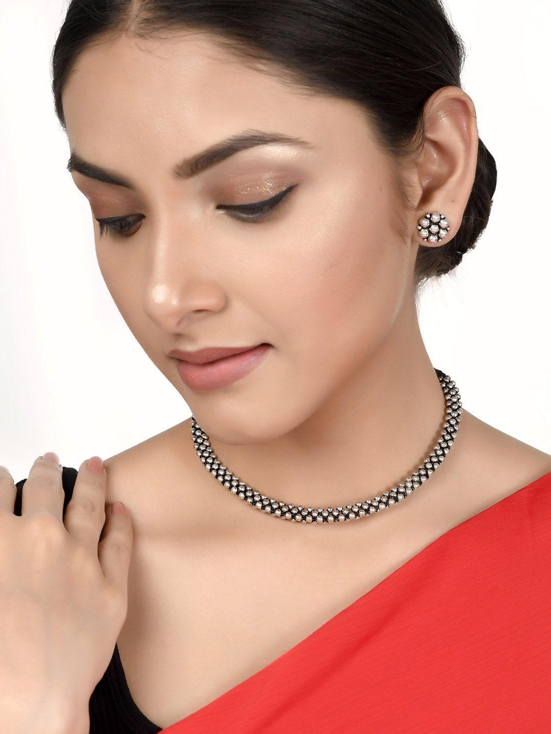 aquastreet jewels oxidised silver-plated thushi jewellery set